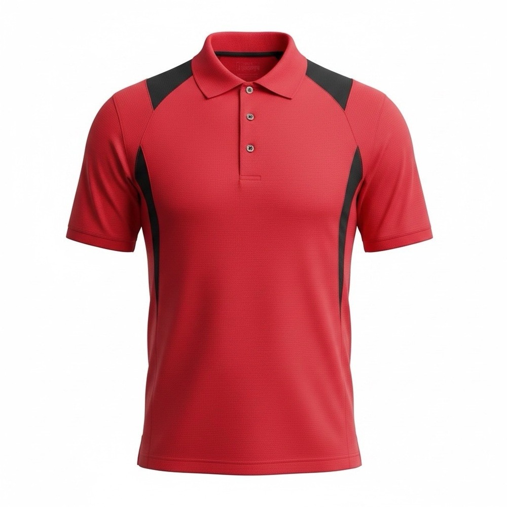 PGA Tour Men's Medium Red Black Colorblock Polo Golf Shirt Short Sleeve